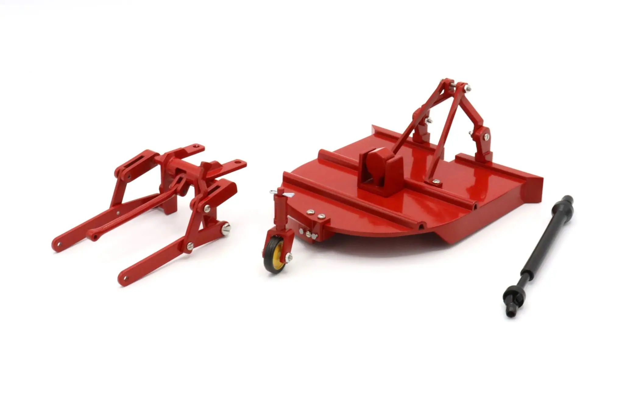 Red agricultural machinery attachments on a white background.