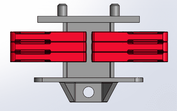 Mechanical component with red elements.