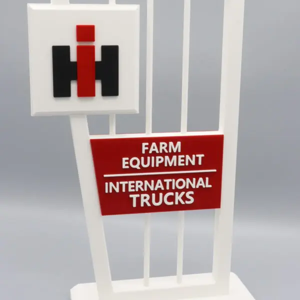 International Trucks farm equipment display sign.