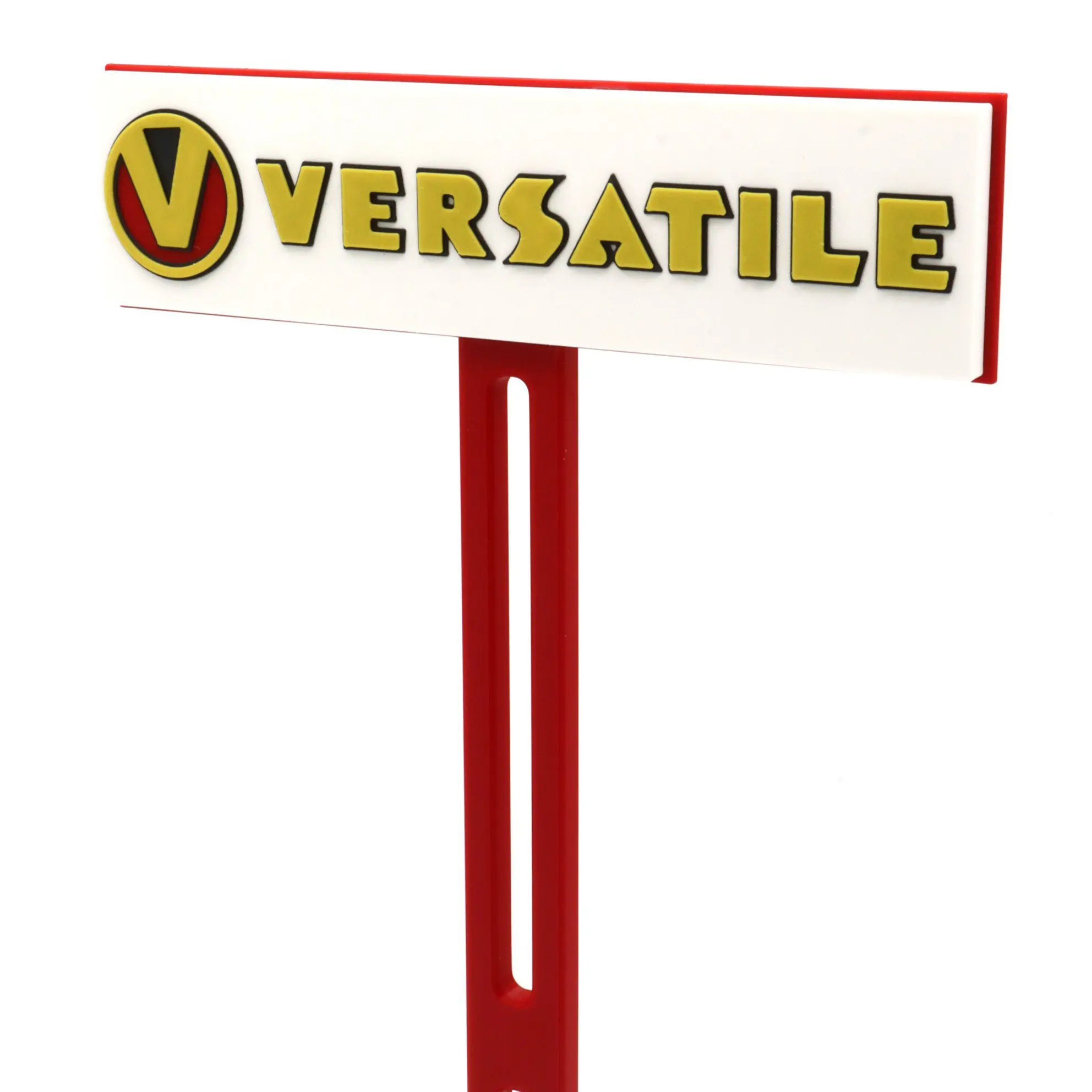 Sign with Versatile logo and text.