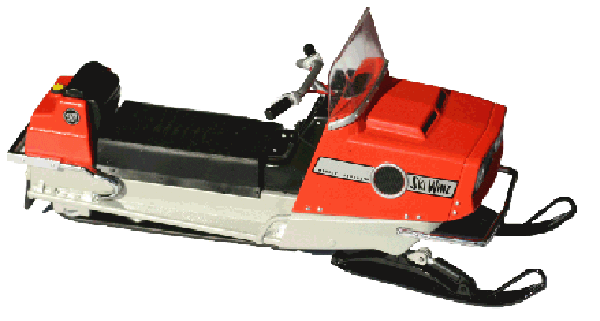 Red snowmobile on a snowy surface.